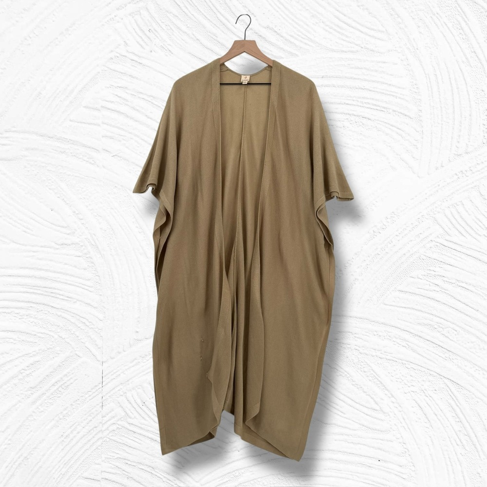 IJOAH Tan Camel Open Front Knit Draped Kimono Cardigan Sweater Womens Large